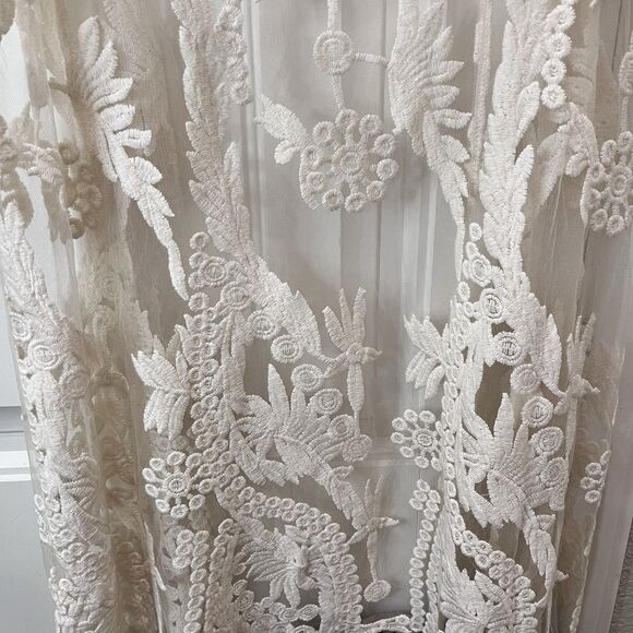 Origami by Vivien Duster Open Cardigan Embroidered Lace Sleeveless Fringe M/L - Picture 10 of 11